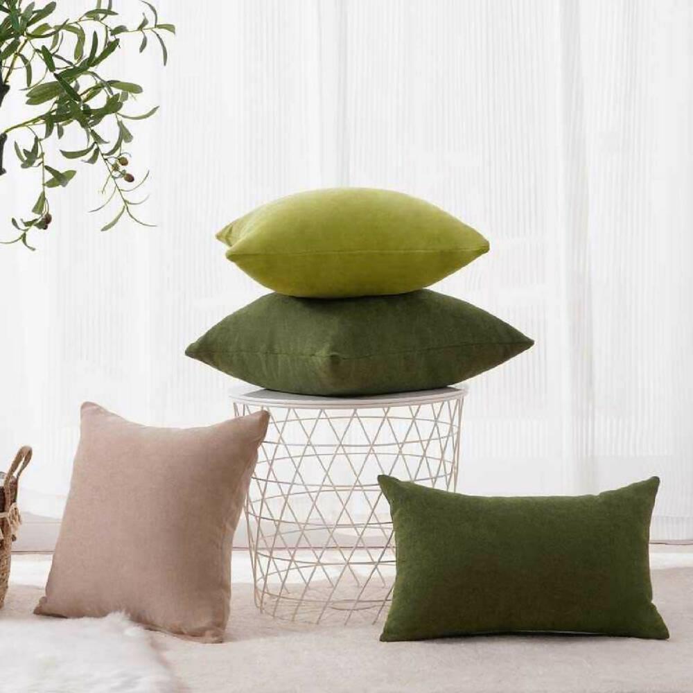 Cojin X2 Decorativo Cuadrado En Tela Verde Militar - VIRTUAL MUEBLES