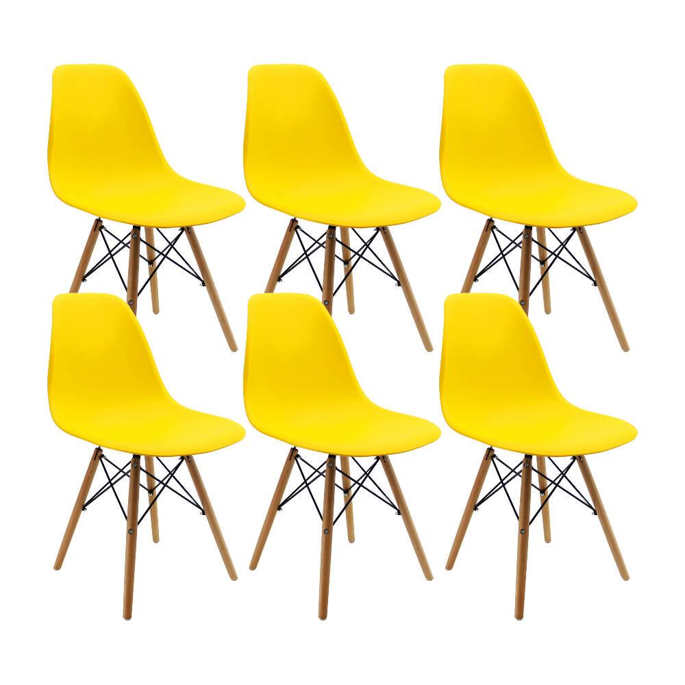 Kit por 6 sillas Eames Patas En Madera para comedor, sala, restaurante - Amarillas - VIRTUAL MUEBLES
